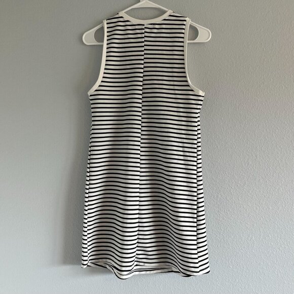 Zara Black and White Stripe Crew Neck Sleeveless Mini Shift Dress Preppy Size S - Picture 5 of 8